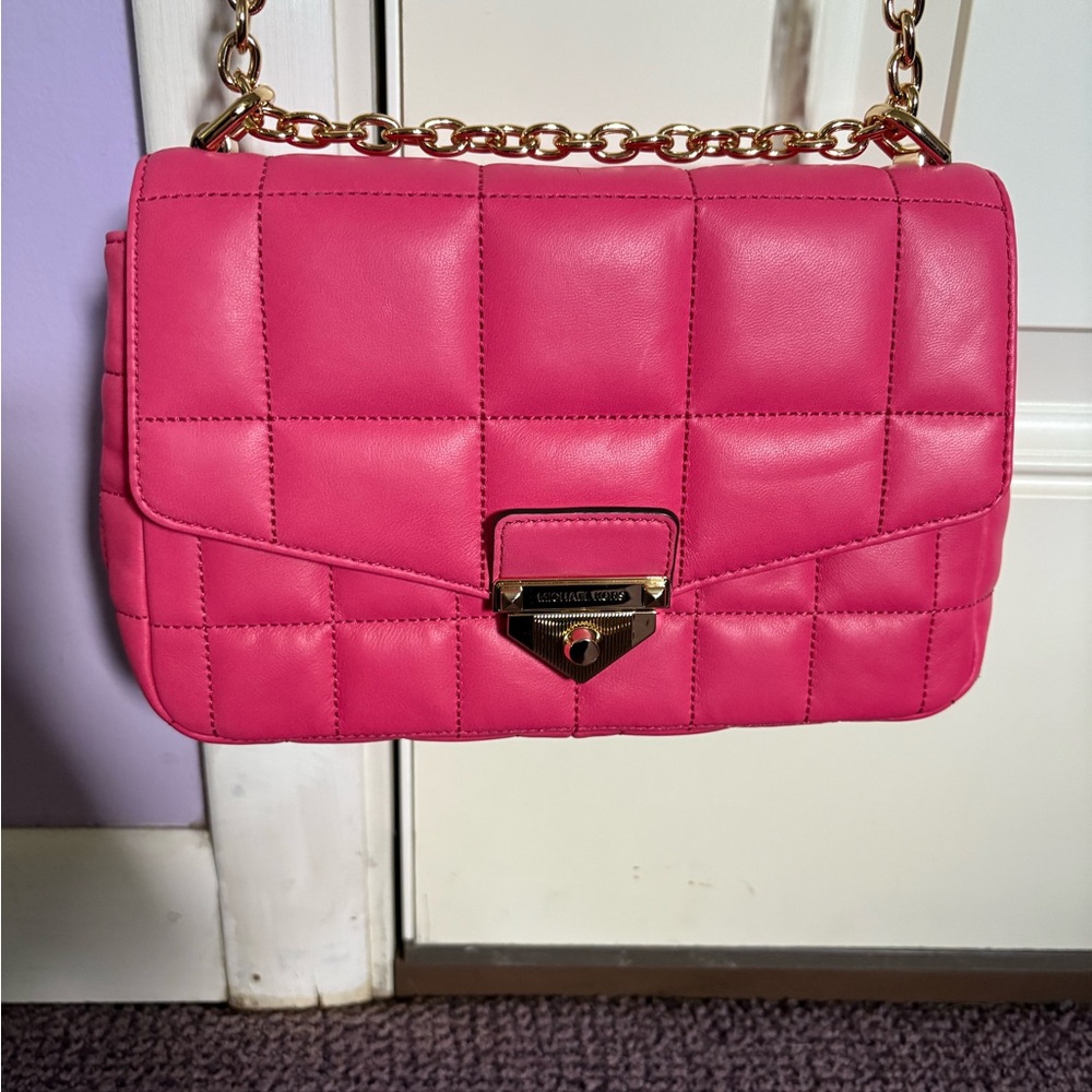 Michael Kors Pink Quilted Shoulder Bag with Gold Chain